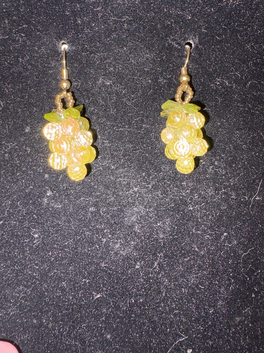 Antique Solid Cut Crystal Grape Cluster Dangle Earrings Yellow Glass Fruit